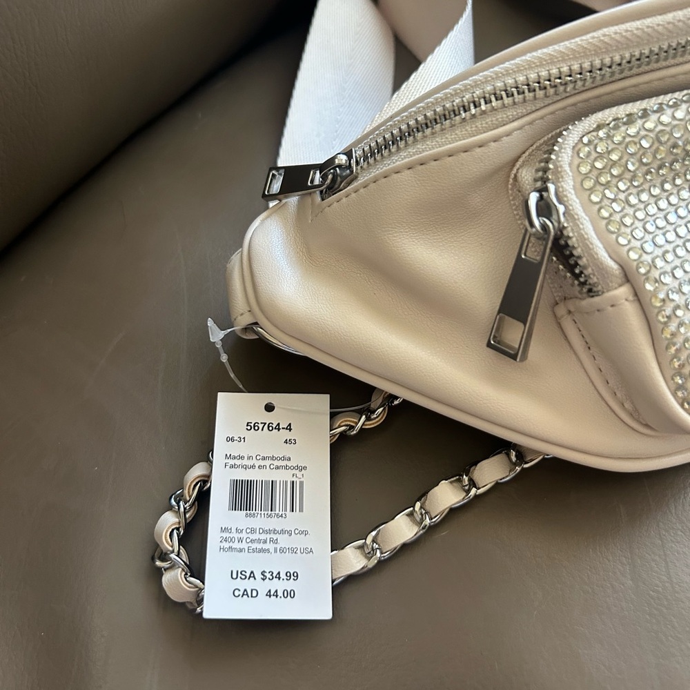 Ivory Rhinestone-Studded Faux-Leather Belt Bag - Picture 13 of 16